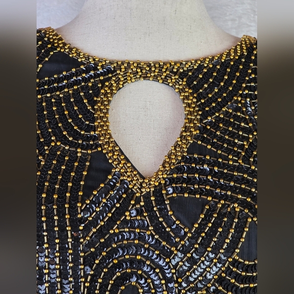 Vintage Royal Feelings Black Gold Beaded Silk Top 2X 80s Sequin Party - Picture 2 of 12